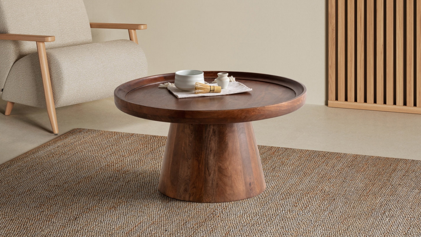 Table basse ronde en bois de manguier 80 cm - Deva