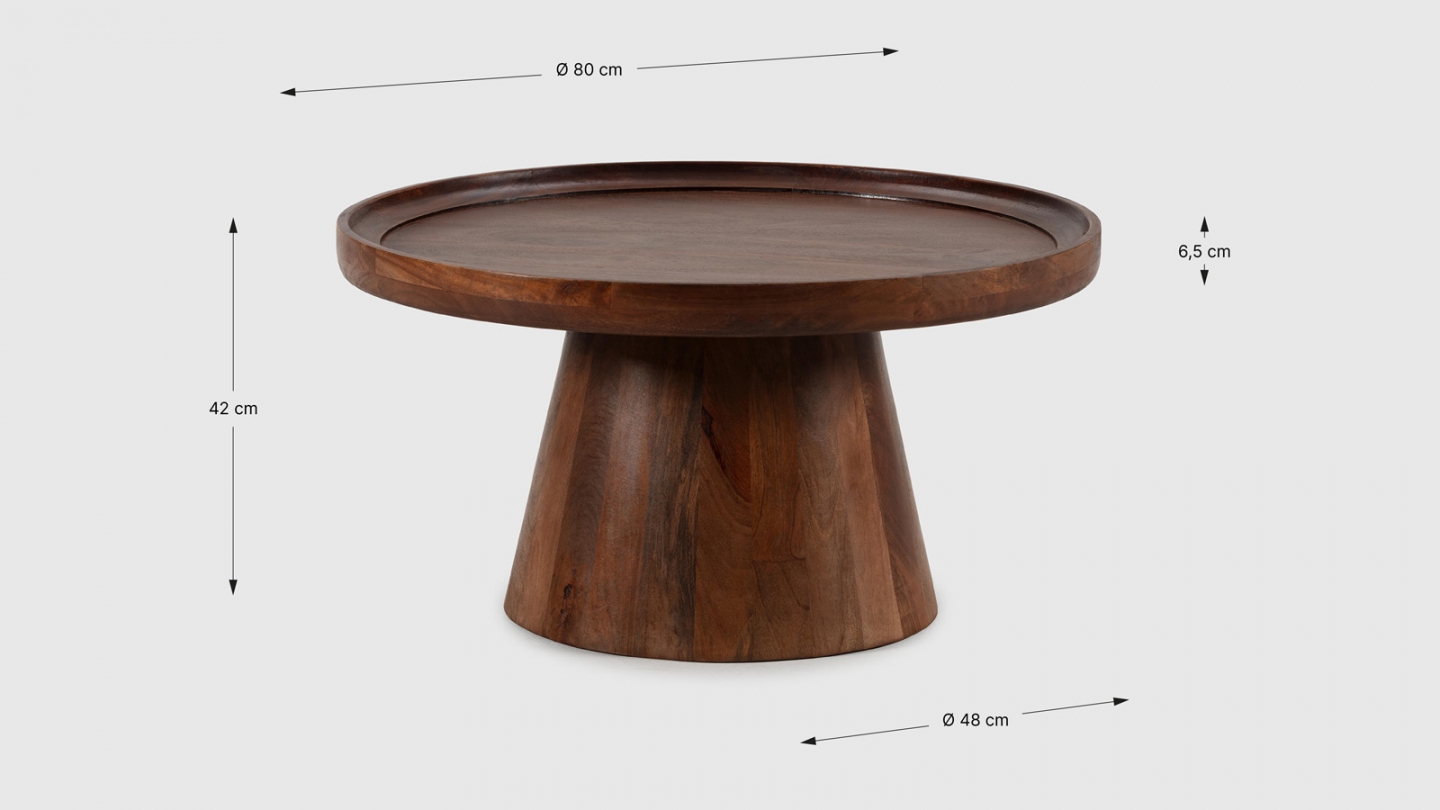 Table basse ronde en bois de manguier 80 cm - Deva