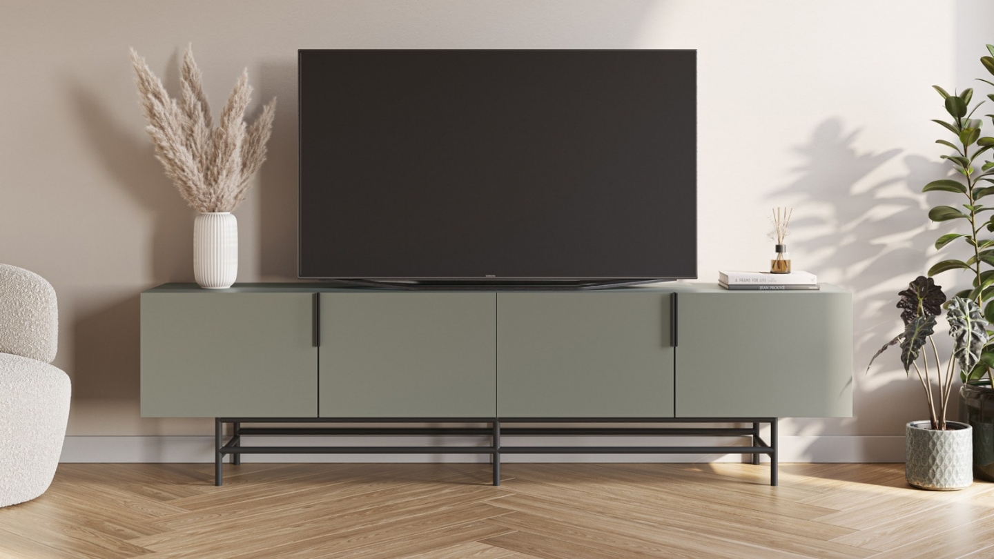 Meuble TV 4 portes vert 200 cm - Clea