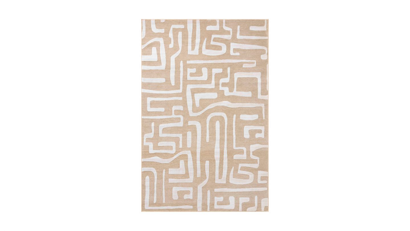 Tapis beige à lignes abstraites blanches 240x230 cm - Fienna