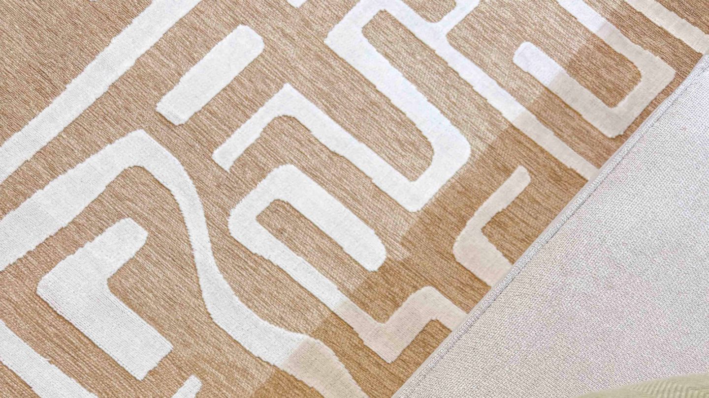Tapis beige à lignes abstraites blanches 240x230 cm - Fienna