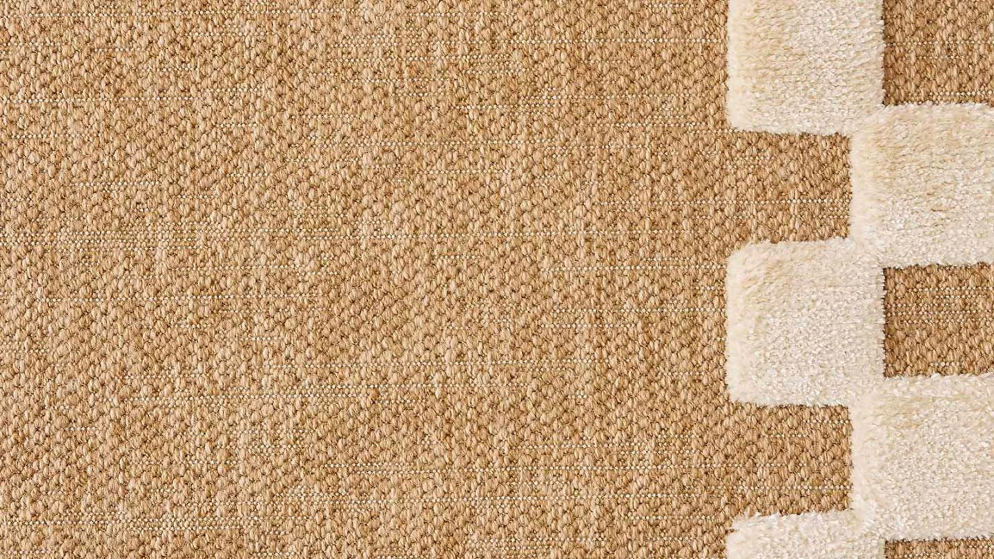 Tapis aspect jute bordure damier beige 80x150 cm - Isla