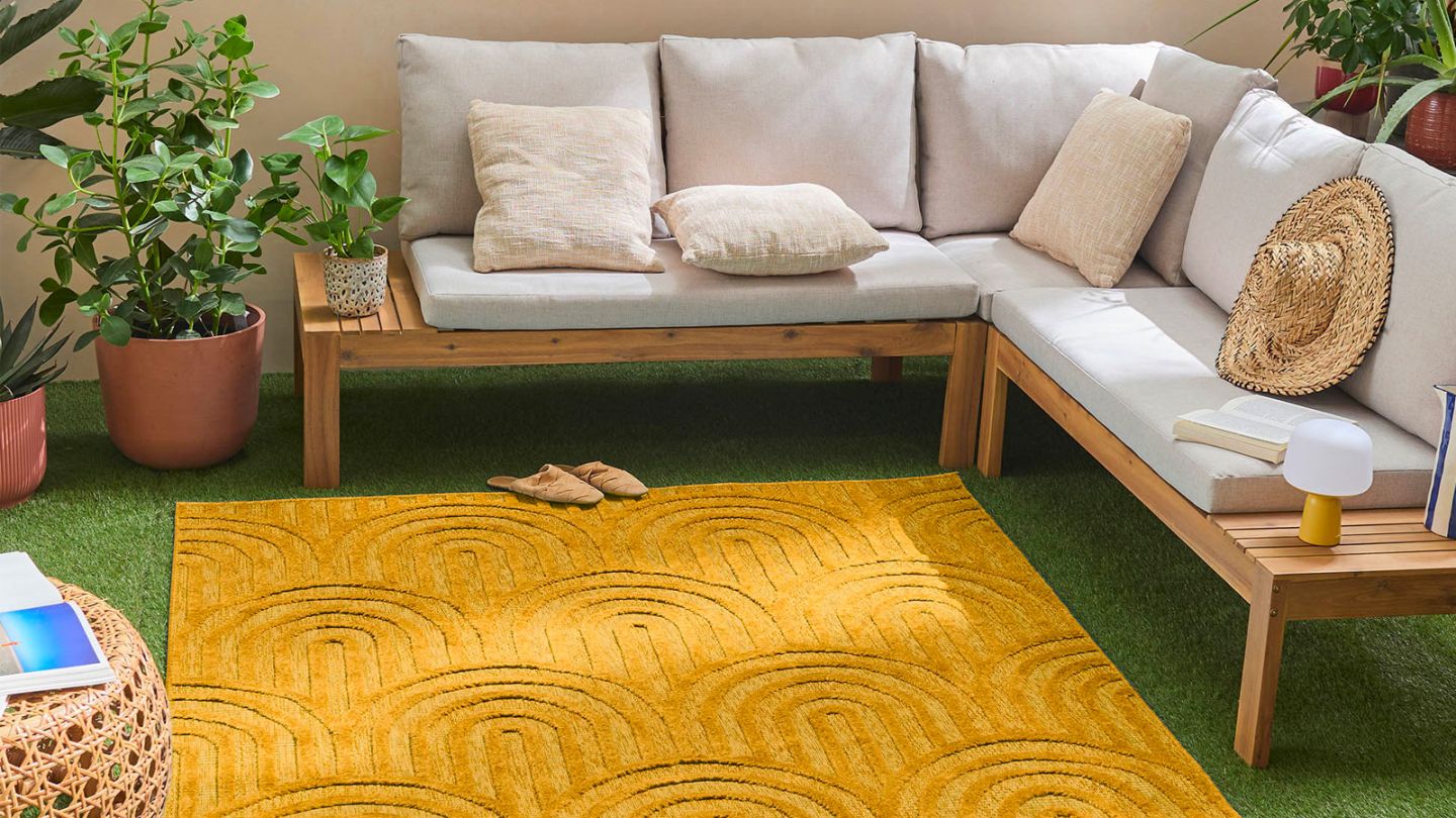Tapis motif arc de cercle jaune 200x290 cm - Nivara