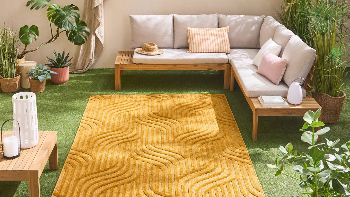 Tapis graphique moderne jaune 200x290 cm - Lennox