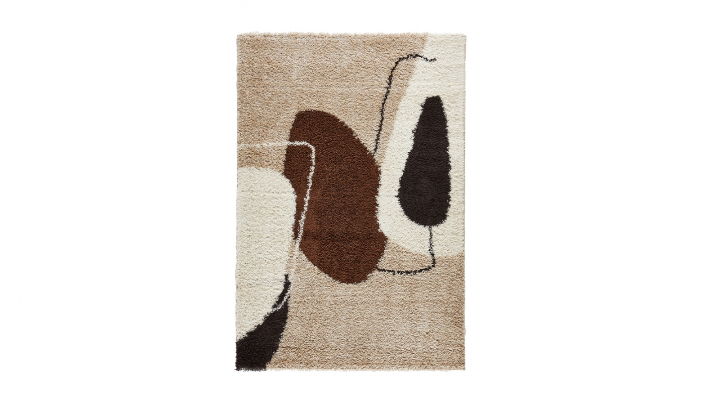 Tapis shaggy motif abstrait marron beige 200x280 cm - Finley