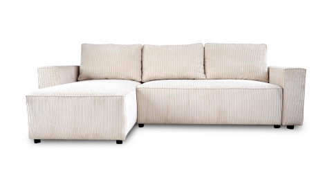 Canapé d'angle convertible réversible 4 places avec coffre de rangement en velours côtelé beige - Thea