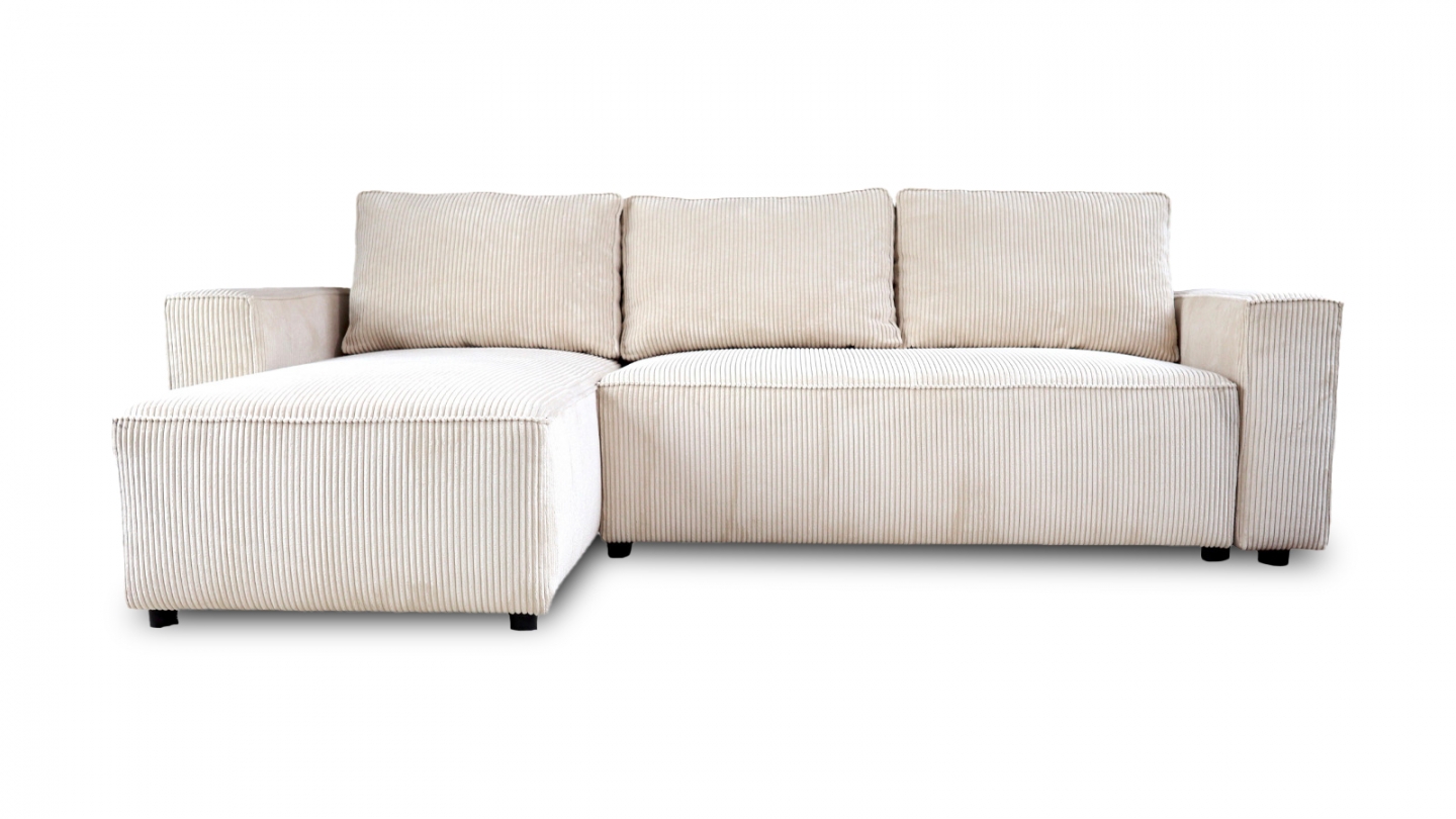 Canapé d'angle réversible convertible 4 places en velours côtelé beige - Théa