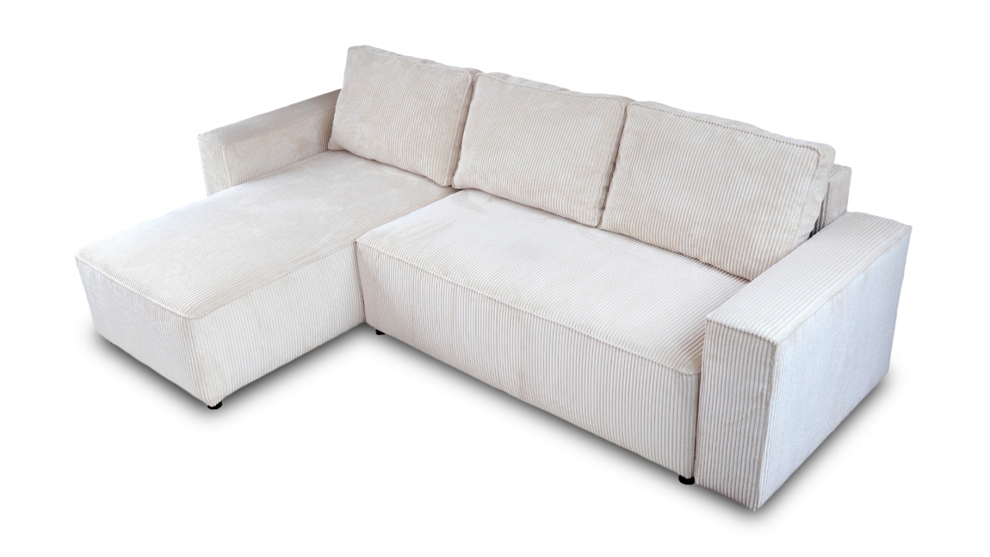 Canapé d'angle réversible convertible 4 places en velours côtelé beige - Théa
