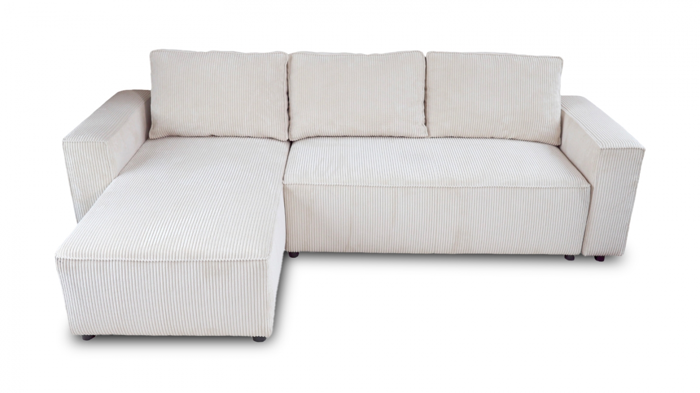 Canapé d'angle réversible convertible 4 places en velours côtelé beige - Théa