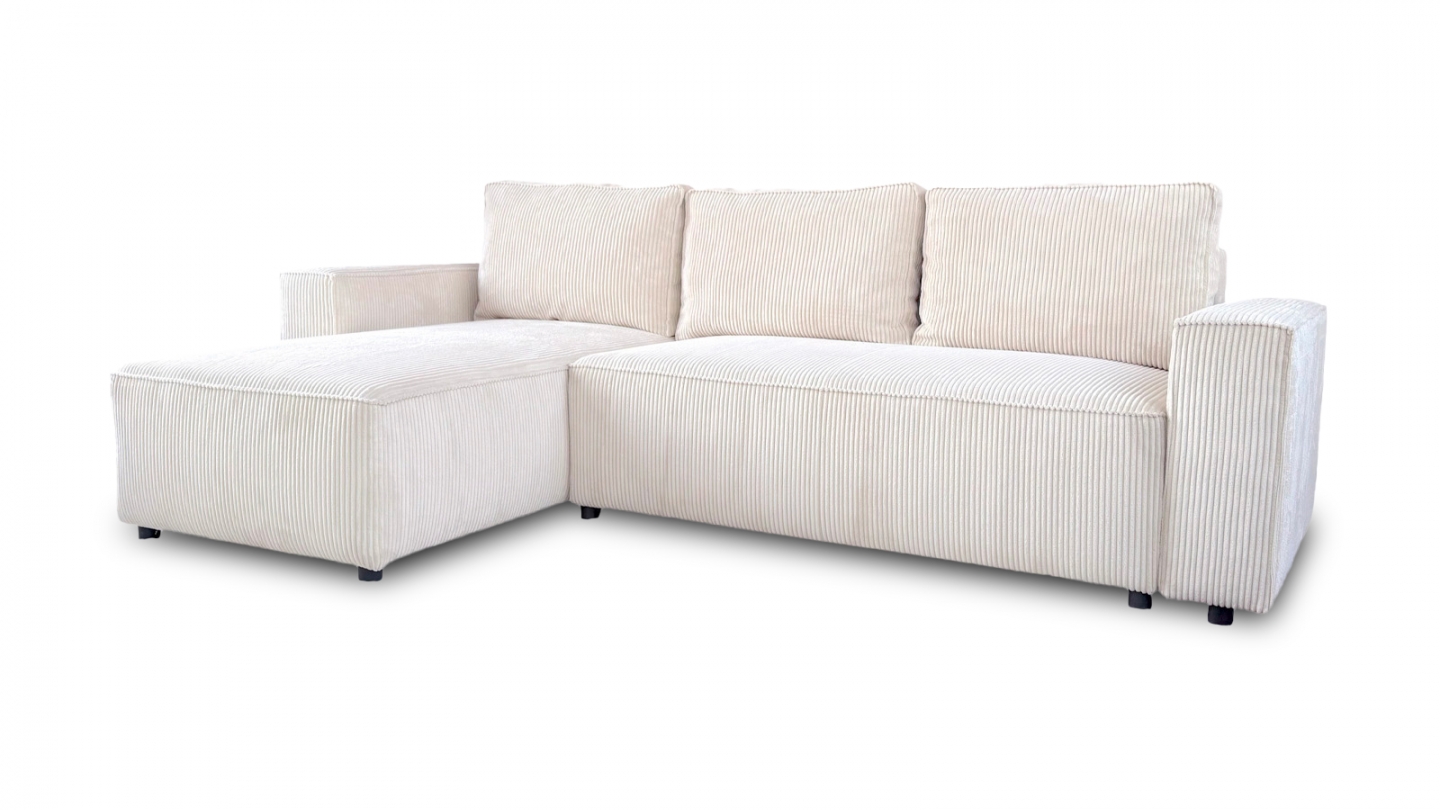 Canapé d'angle réversible convertible 4 places en velours côtelé beige - Théa