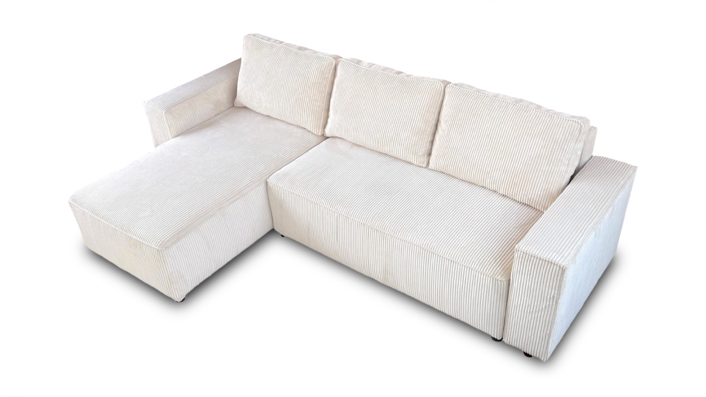 Canapé d'angle réversible convertible 4 places en velours côtelé beige - Théa