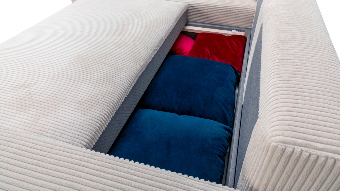 Canapé d'angle réversible convertible 4 places en velours côtelé beige - Théa
