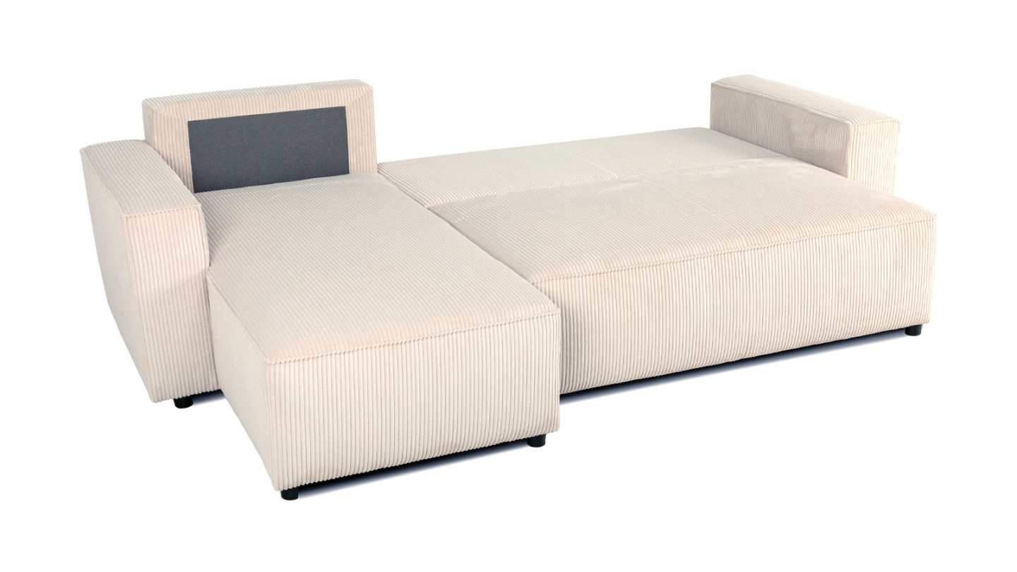 Canapé d'angle réversible convertible 4 places en velours côtelé beige - Théa