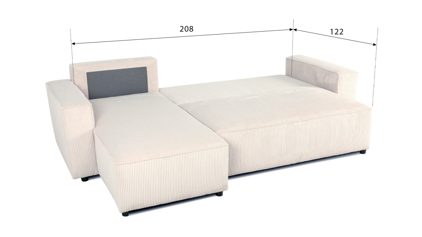 Canapé d'angle réversible convertible 4 places en velours côtelé beige - Théa