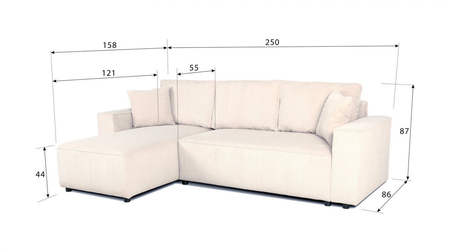 Canapé d'angle réversible convertible 4 places en velours côtelé beige - Théa