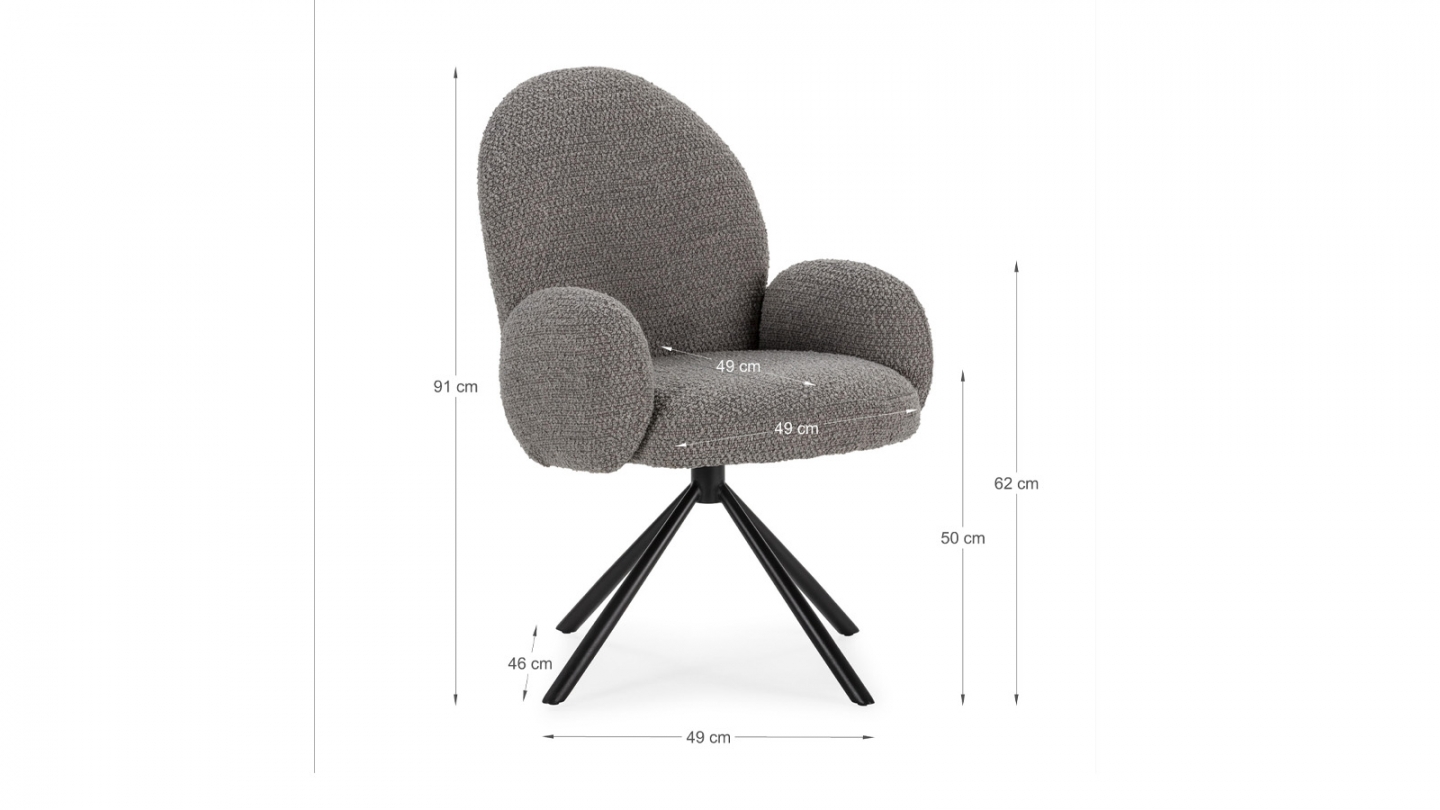 Fauteuil de table pivotant en tissu bouclé gris clair - Opaline