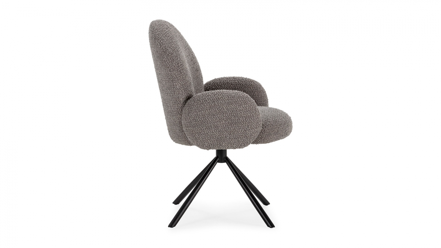 Fauteuil de table pivotant en tissu bouclé gris clair - Opaline