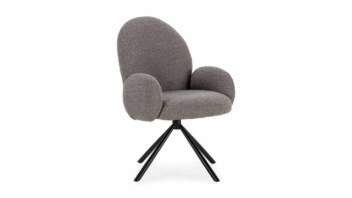 Fauteuil de table pivotant en tissu bouclé gris clair - Opaline