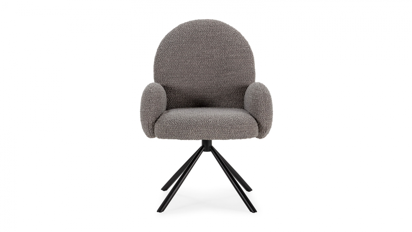Fauteuil de table pivotant en tissu bouclé gris clair - Opaline
