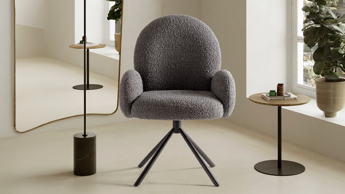 Fauteuil de table pivotant en tissu bouclé gris foncé - Opaline