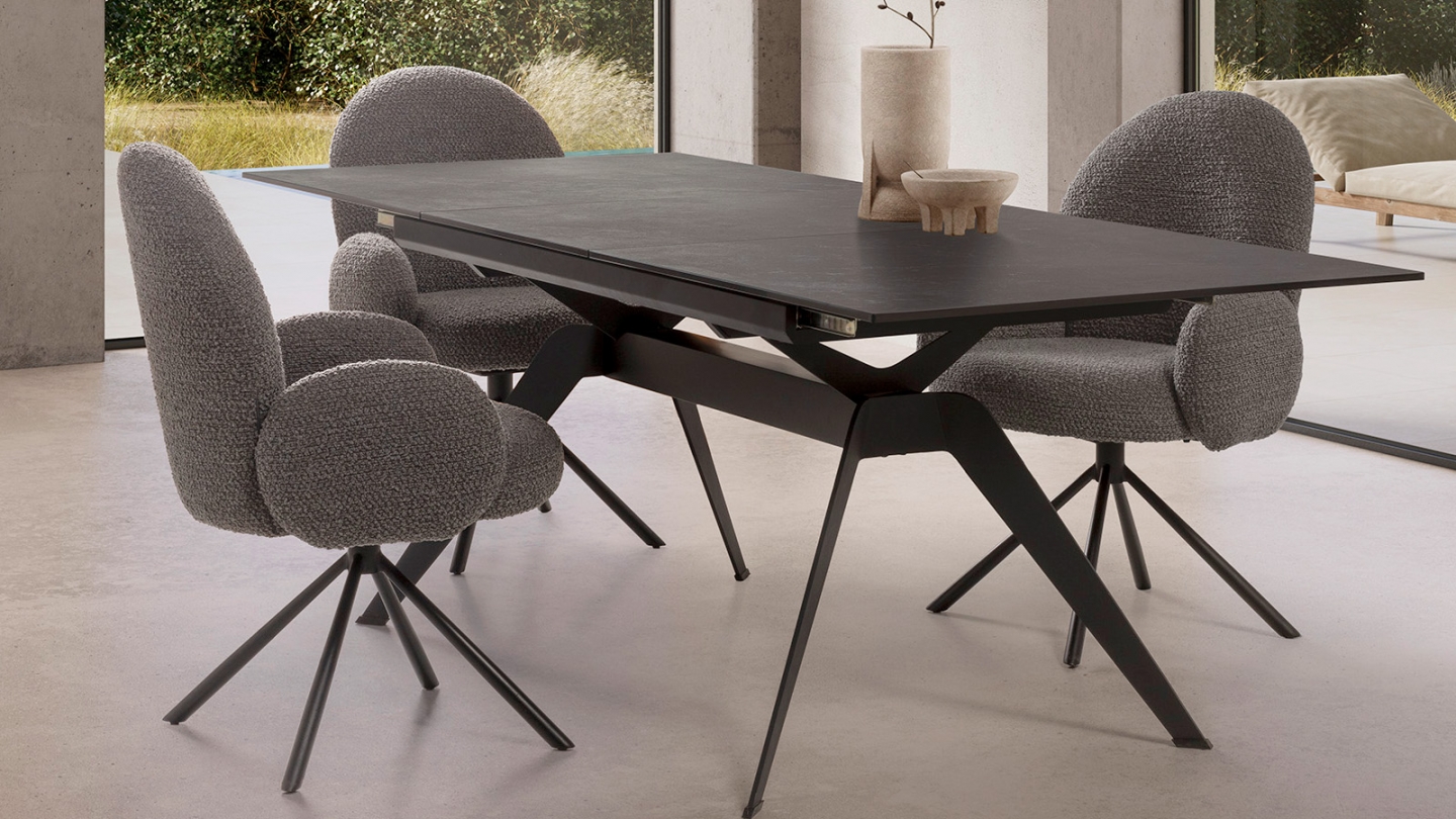Fauteuil de table pivotant en tissu bouclé gris foncé - Opaline