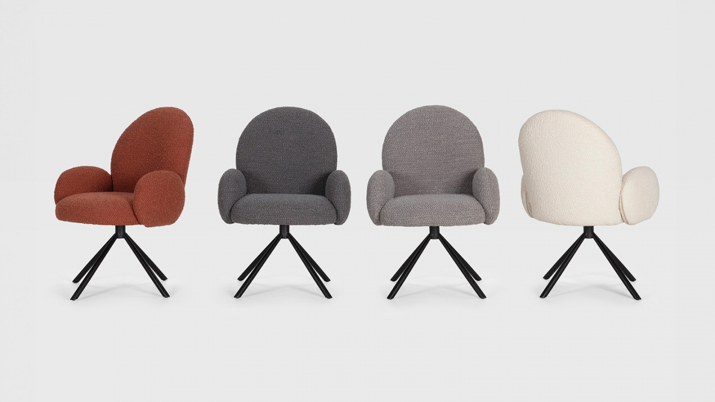 Fauteuil de table pivotant en tissu bouclé gris foncé - Opaline