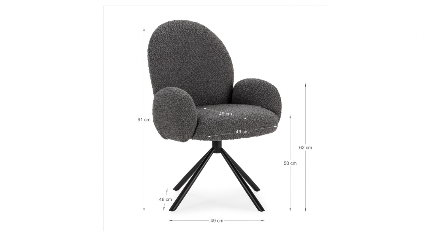 Fauteuil de table pivotant en tissu bouclé gris foncé - Opaline