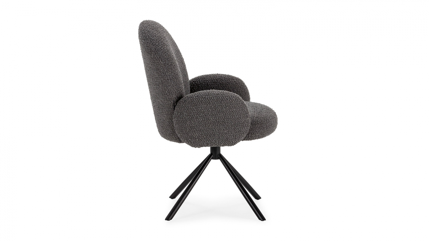 Fauteuil de table pivotant en tissu bouclé gris foncé - Opaline