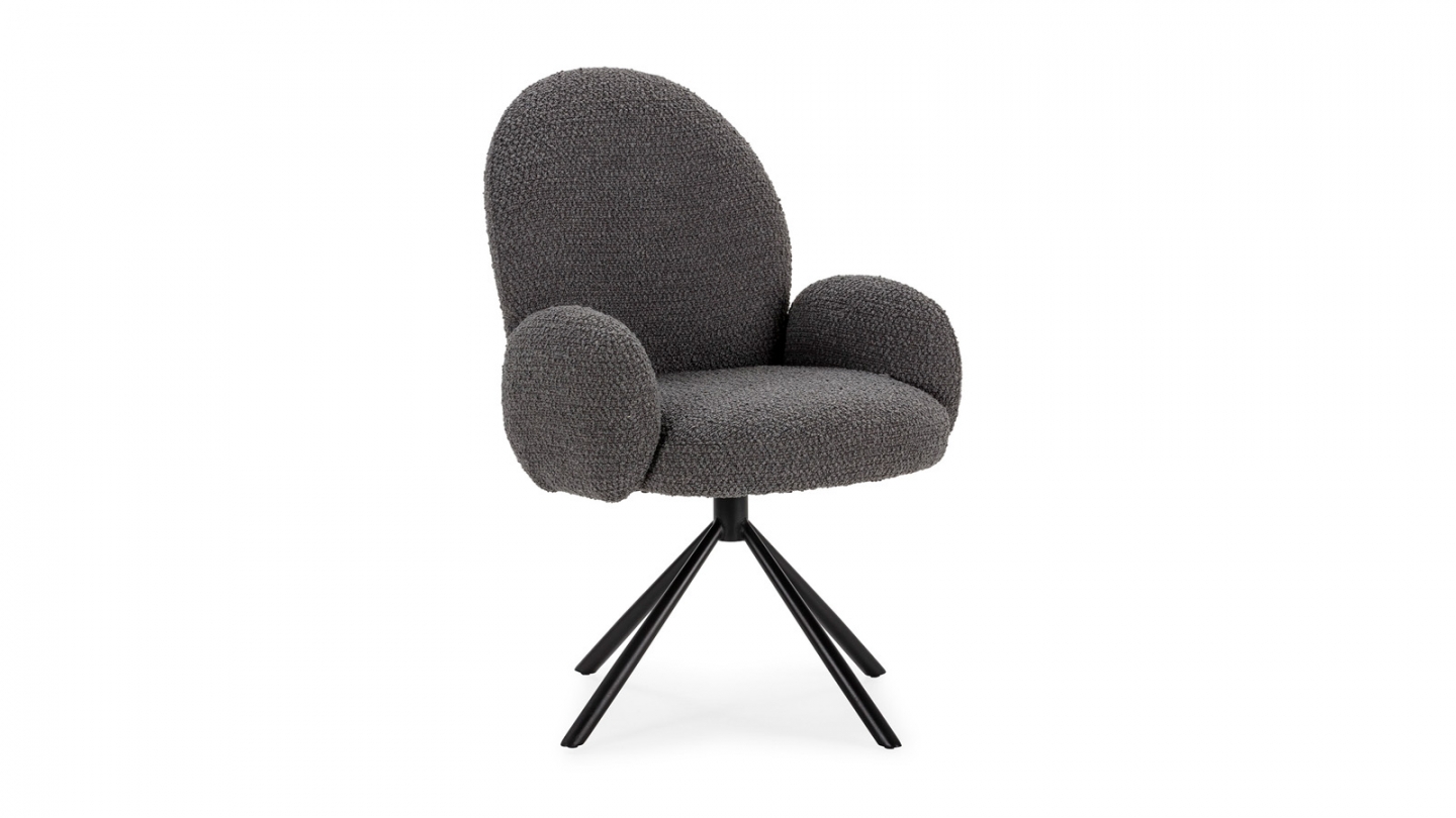 Fauteuil de table pivotant en tissu bouclé gris foncé - Opaline