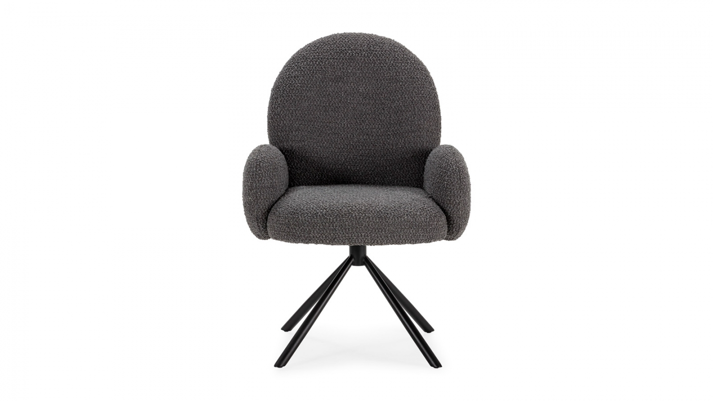 Fauteuil de table pivotant en tissu bouclé gris foncé - Opaline