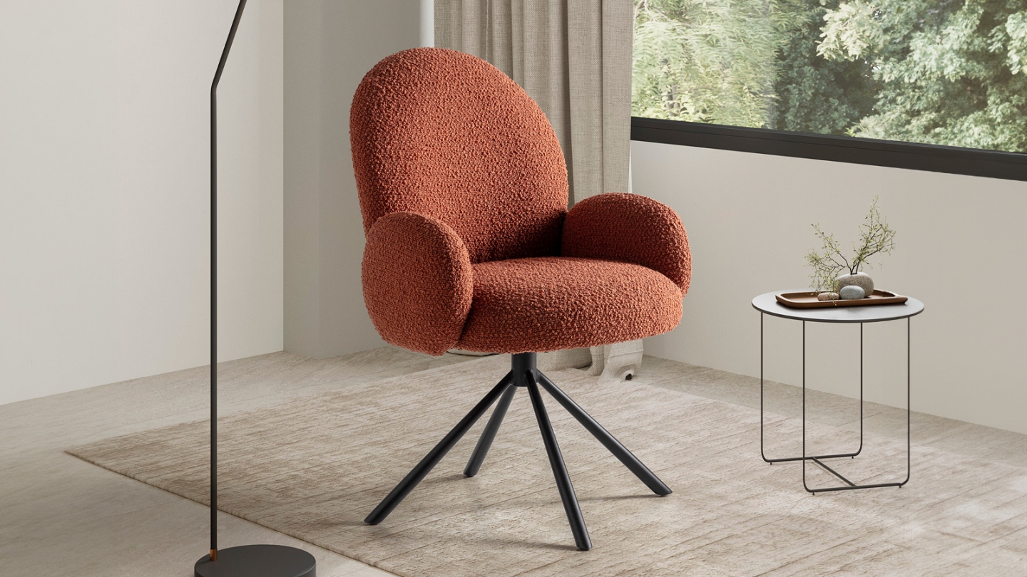 Fauteuil de table pivotant en tissu bouclé rouille - Opaline