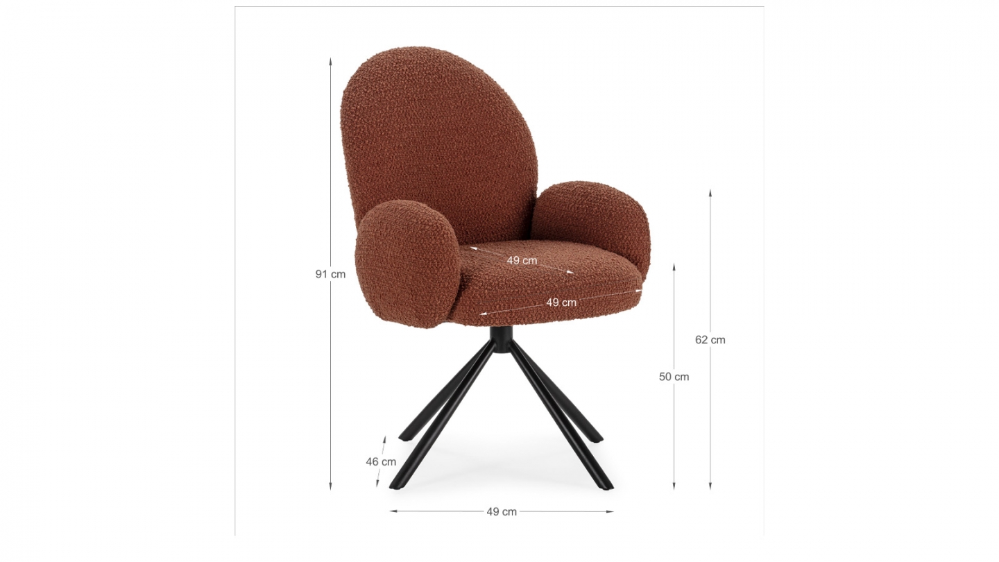 Fauteuil de table pivotant en tissu bouclé rouille - Opaline