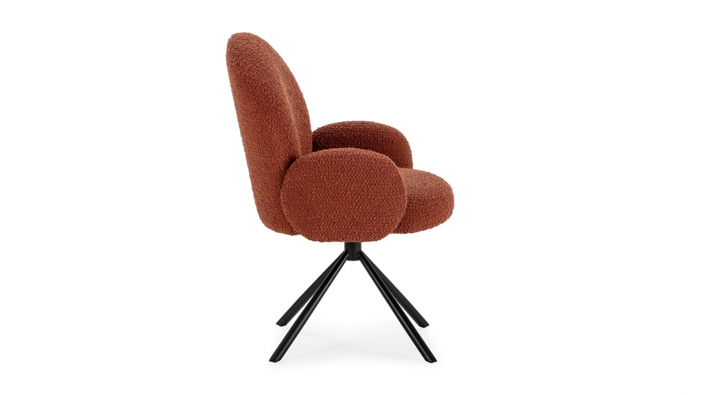 Fauteuil de table pivotant en tissu bouclé rouille - Opaline