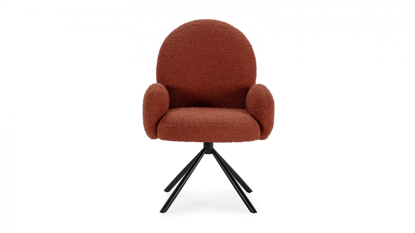 Fauteuil de table pivotant en tissu bouclé rouille - Opaline