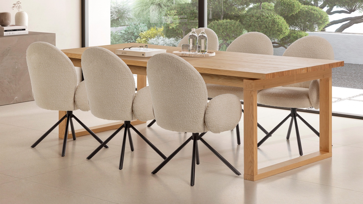 Fauteuil de table pivotant en tissu bouclé blanc - Opaline