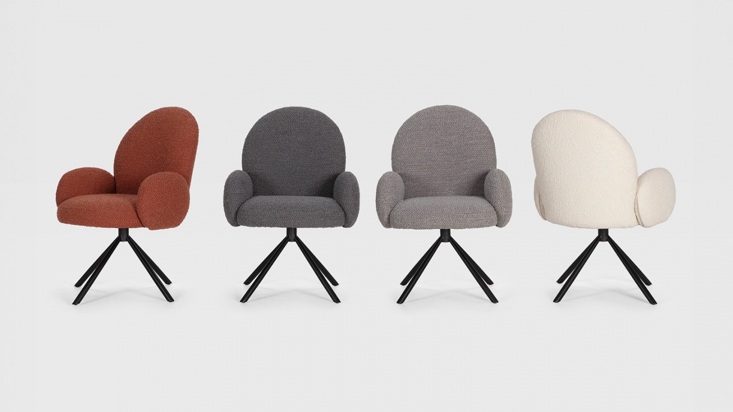 Fauteuil de table pivotant en tissu bouclé blanc - Opaline