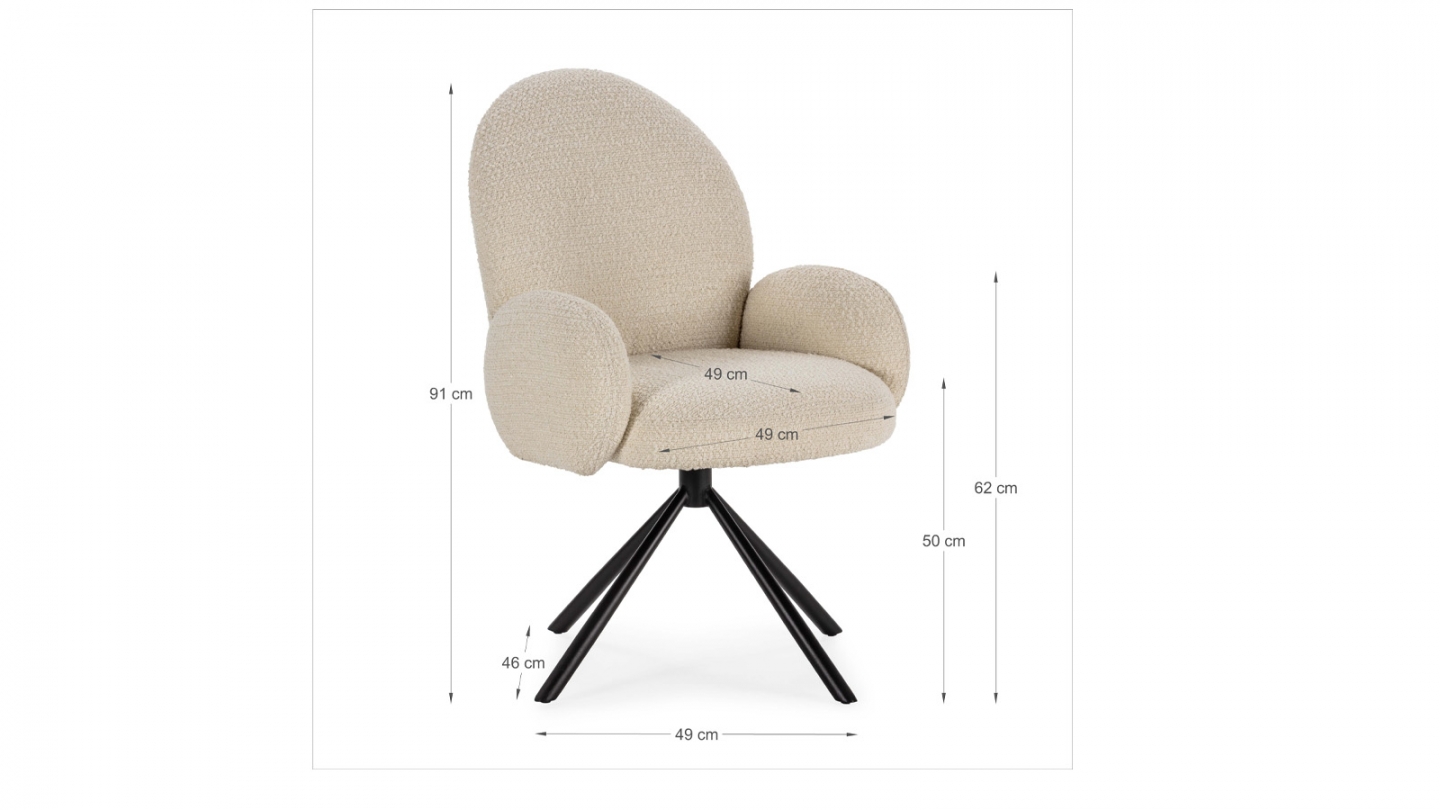 Fauteuil de table pivotant en tissu bouclé blanc - Opaline