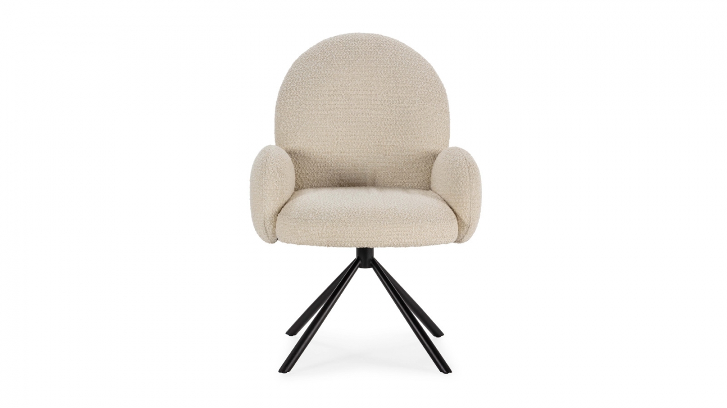Fauteuil de table pivotant en tissu bouclé blanc - Opaline