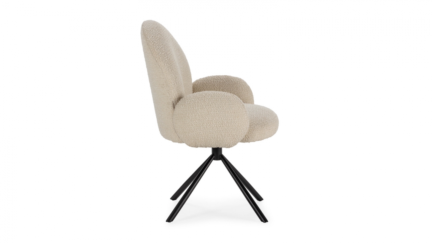 Fauteuil de table pivotant en tissu bouclé blanc - Opaline