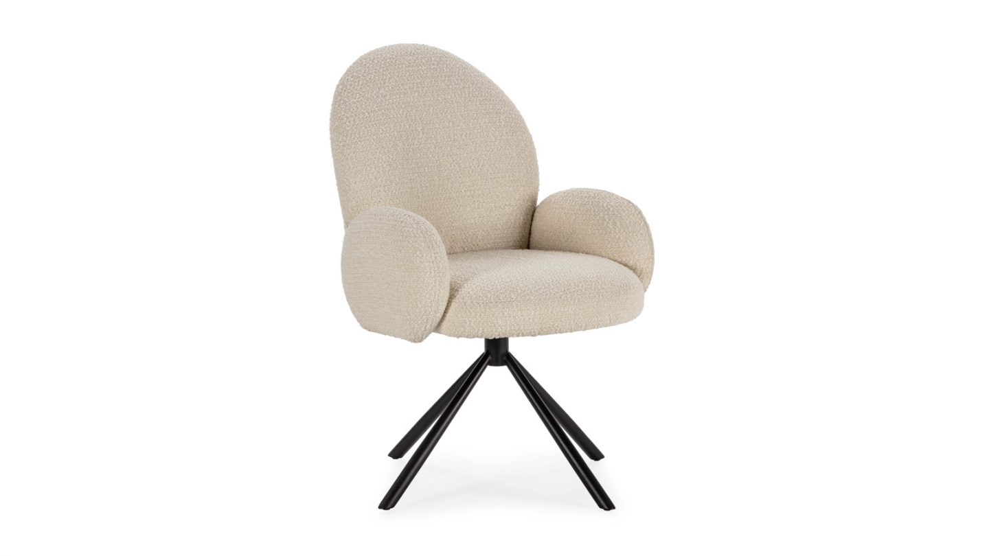 Fauteuil de table pivotant en tissu bouclé blanc - Opaline