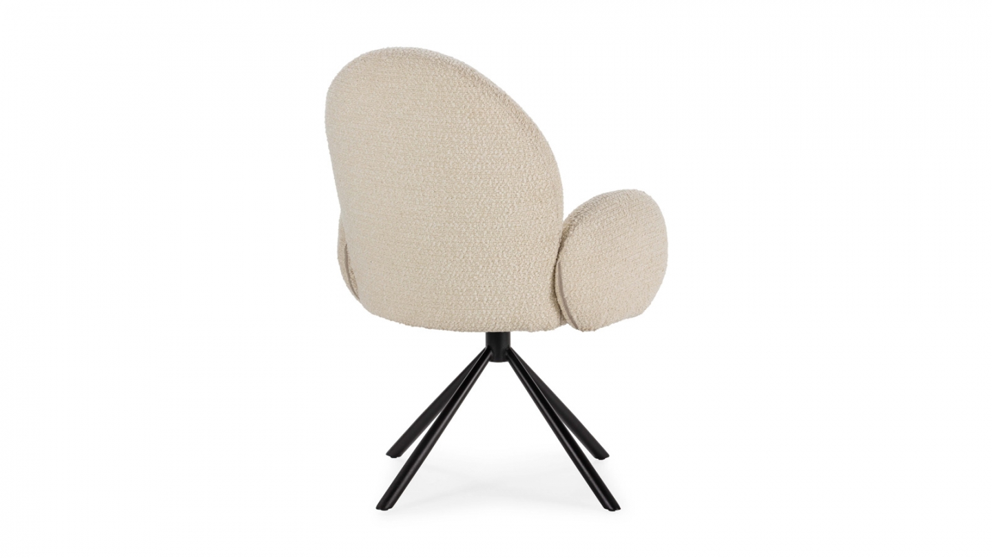 Fauteuil de table pivotant en tissu bouclé blanc - Opaline