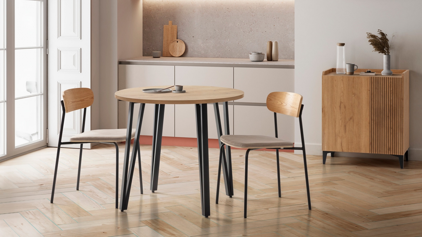 Lot de 2 chaises en tissu taupe et effet bois - Svala