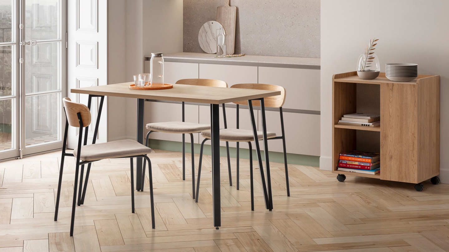 Lot de 2 chaises en tissu taupe et effet bois - Svala