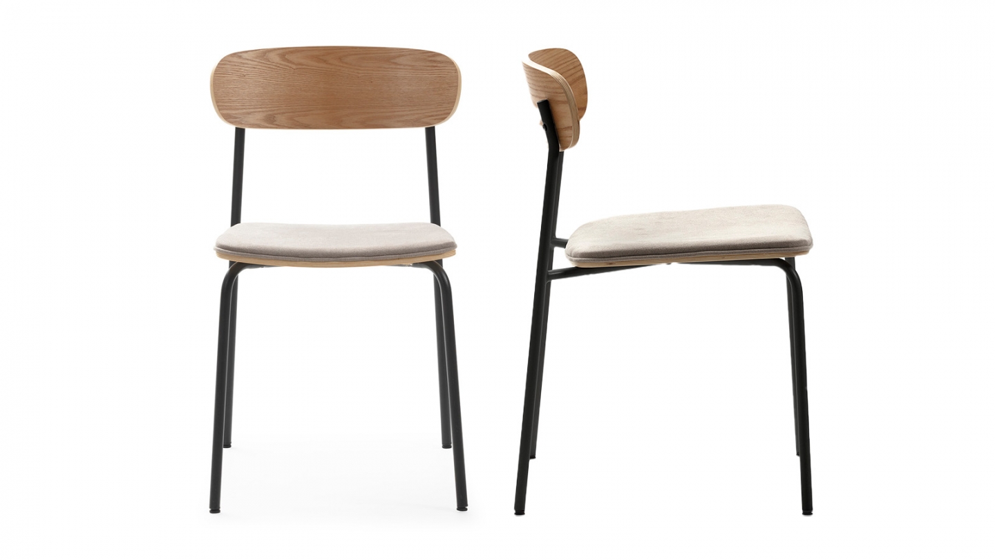 Lot de 2 chaises en tissu taupe et effet bois - Svala