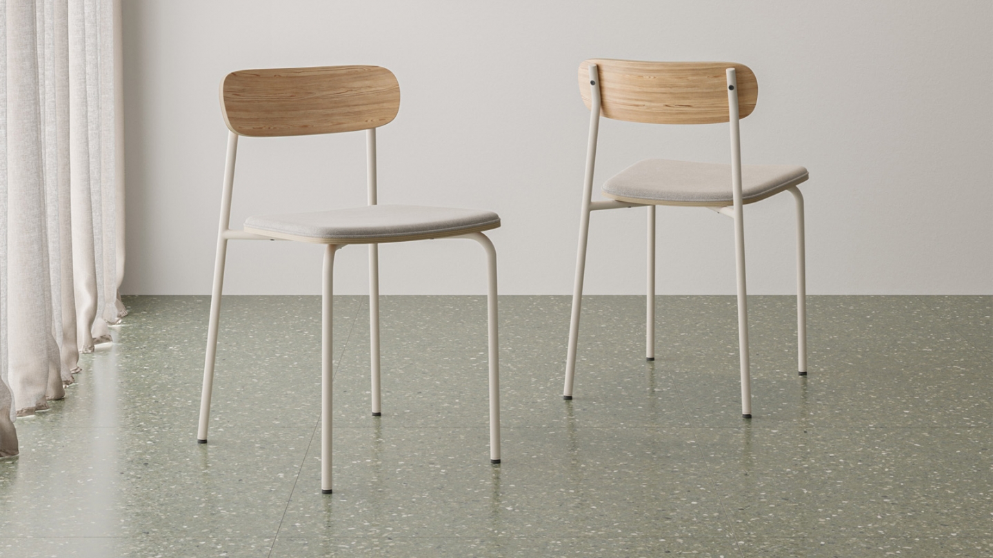 Lot de 2 chaises en tissu beige et effet bois - Svala