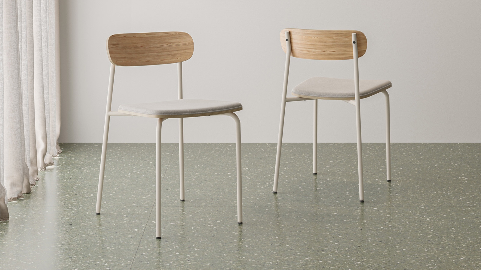 Lot de 2 chaises en tissu beige et effet bois - Svala
