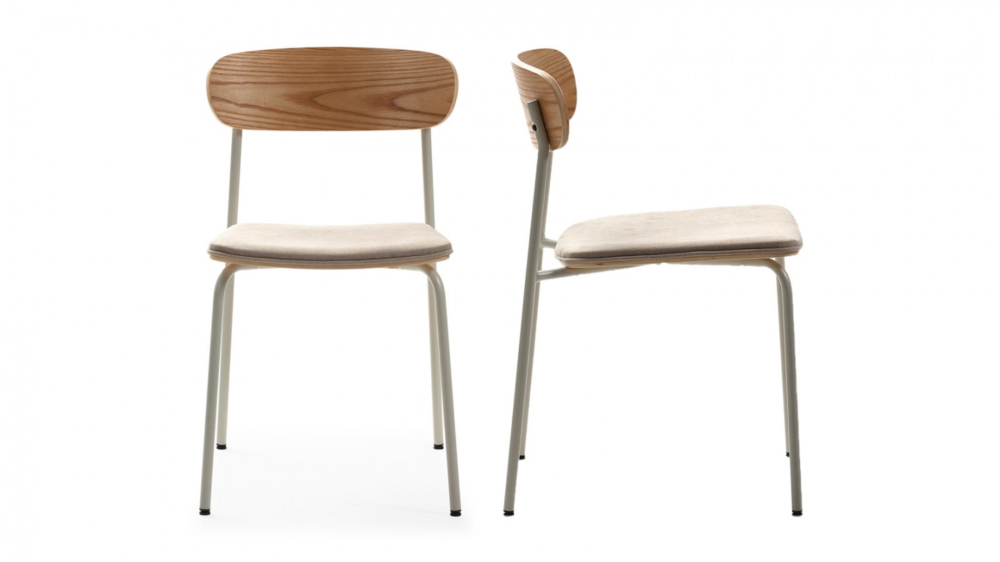Lot de 2 chaises en tissu beige et effet bois - Svala