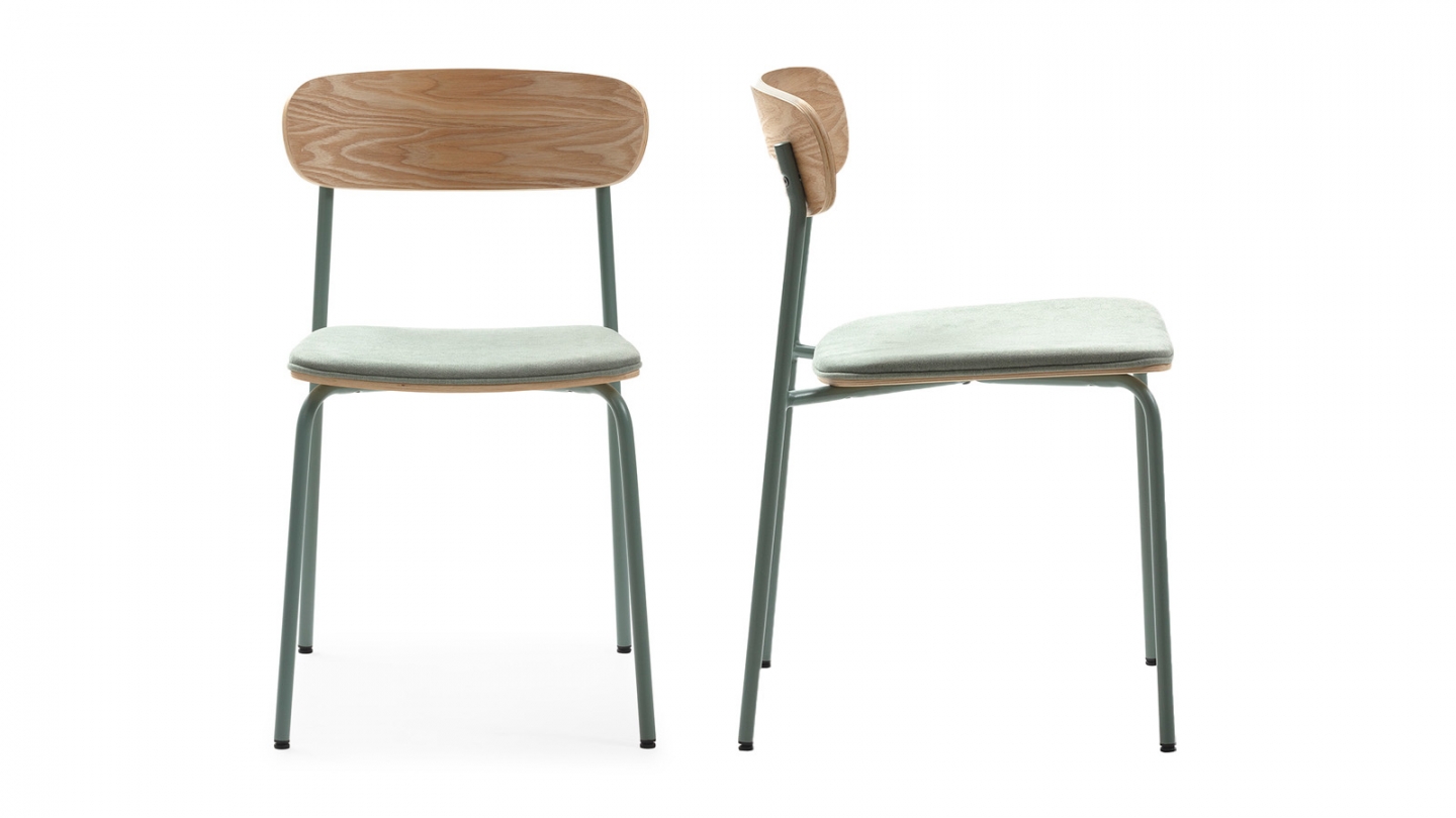 Lot de 2 chaises en tissu aigue-marine et effet bois - Svala