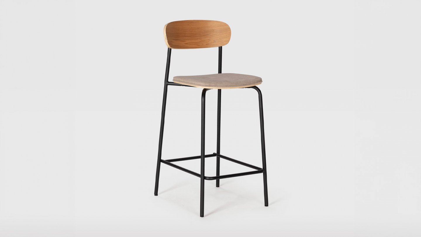 Lot de 2 tabourets de bar en tissu taupe et effet bois - Svala