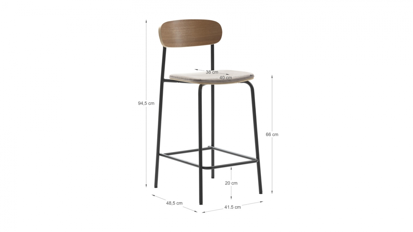 Lot de 2 tabourets de bar en tissu taupe et effet bois - Svala